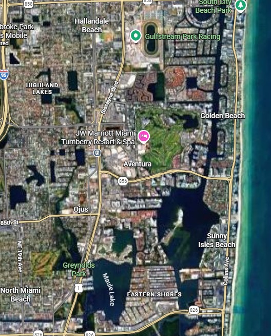 Map showing Paint Now USA service area: Aventura, Sunny Isles Beach, Hallandale Beach, and surrounding South Florida communities